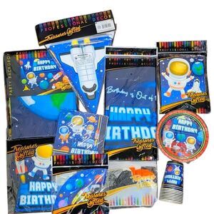 Outer Space Ship Galaxy Astronaut Birthday Party Decorations Tableware Supplies